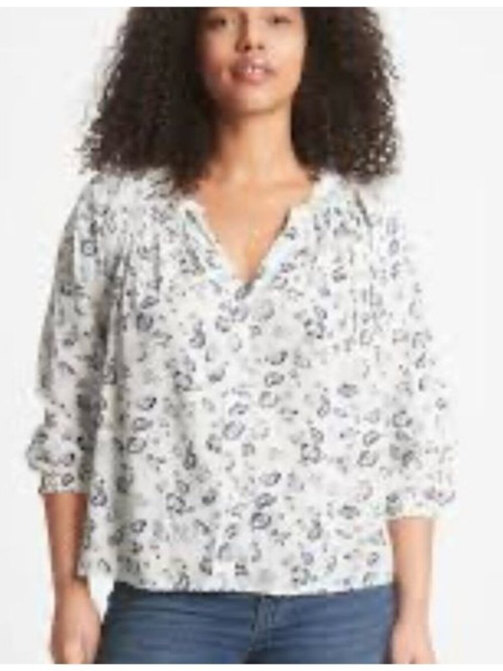 Gap Women's Button Down Puff Sleeve Blouse Size S Blue White Floral Top